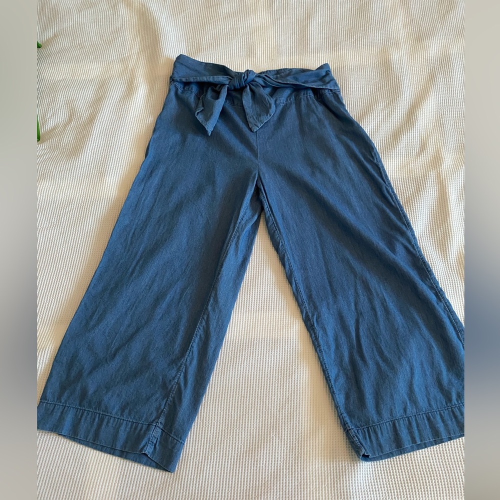 Joe Fresh Wide Leg Crop  in Denim Blue with Waist Tie